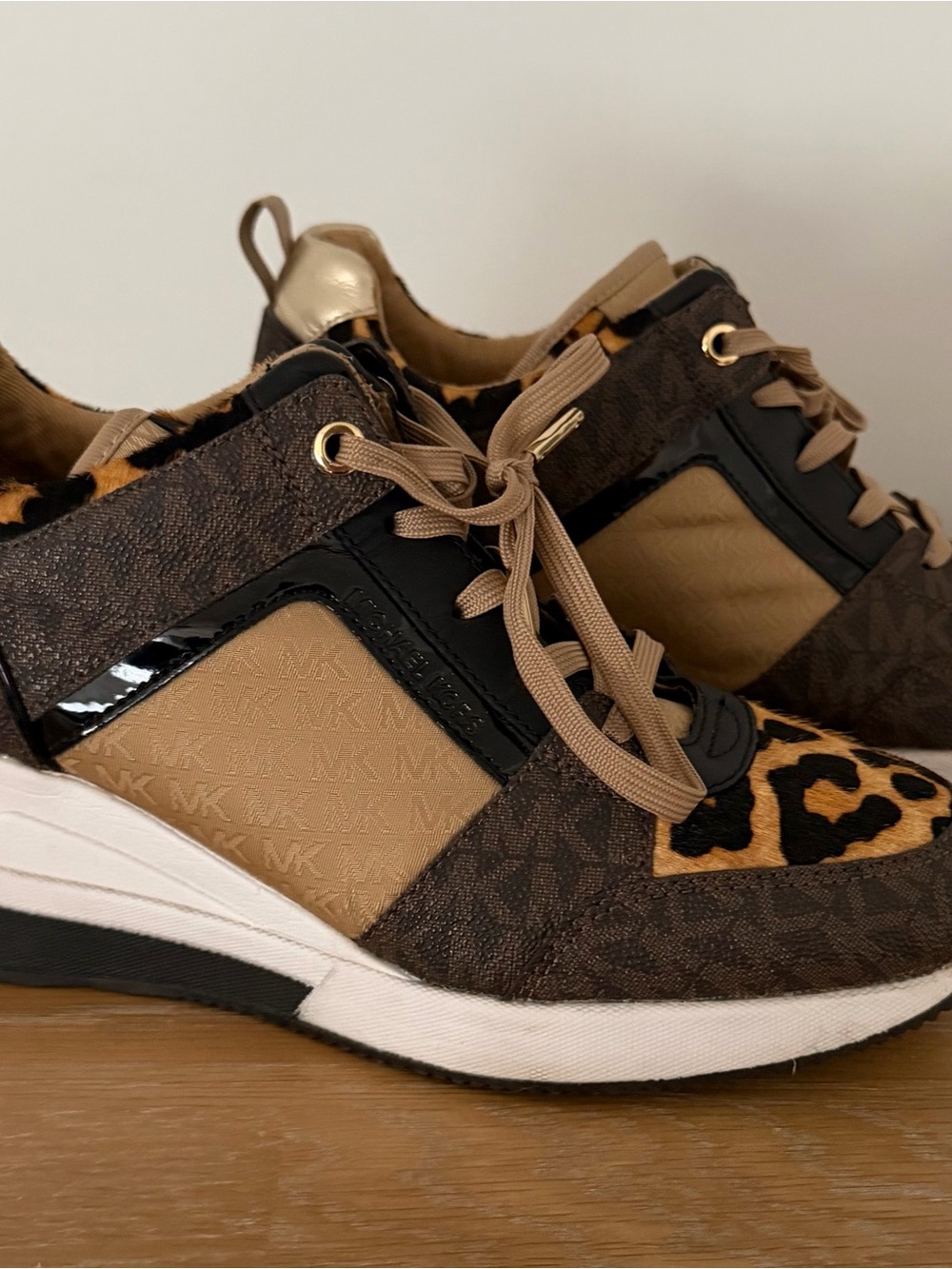 Women’s Michael Kors Brown Tan & Black Leopard-Accent Women's Sneakers 8.5